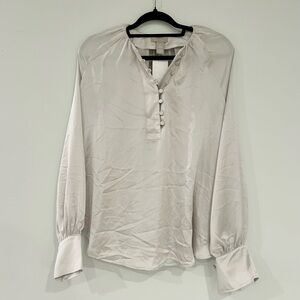 NWT H&M Cream Satin Button-Up Blouse with Balloon Sleeves and Button Details